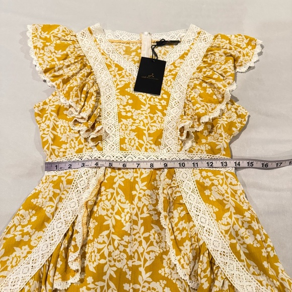Alania Romper Mustard Yellow and White Floral Lace Flowy Women’s Size M - Picture 13 of 15